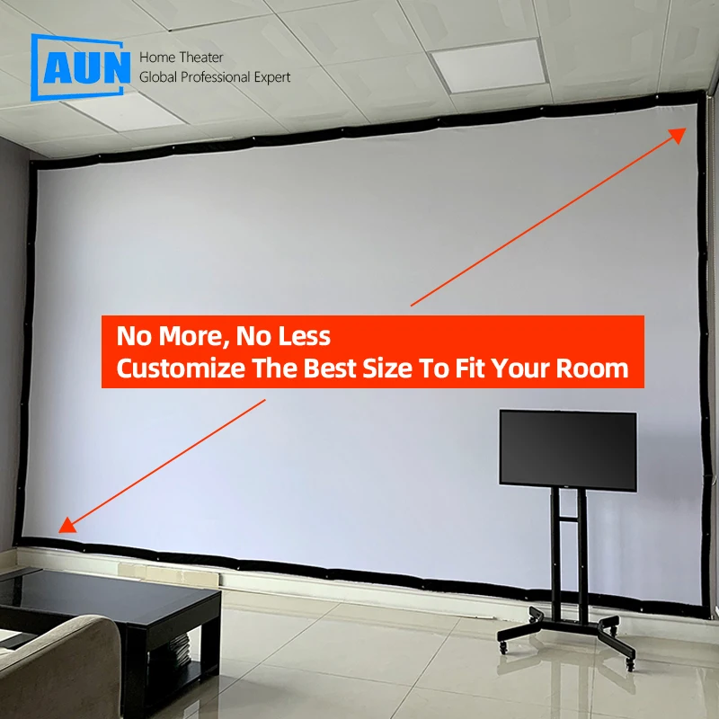 AUN 180 inch Projector Screen Upgrade Thicker Video Game Projector Screen Customize best size fit Room for 1080P 4K Home Theater