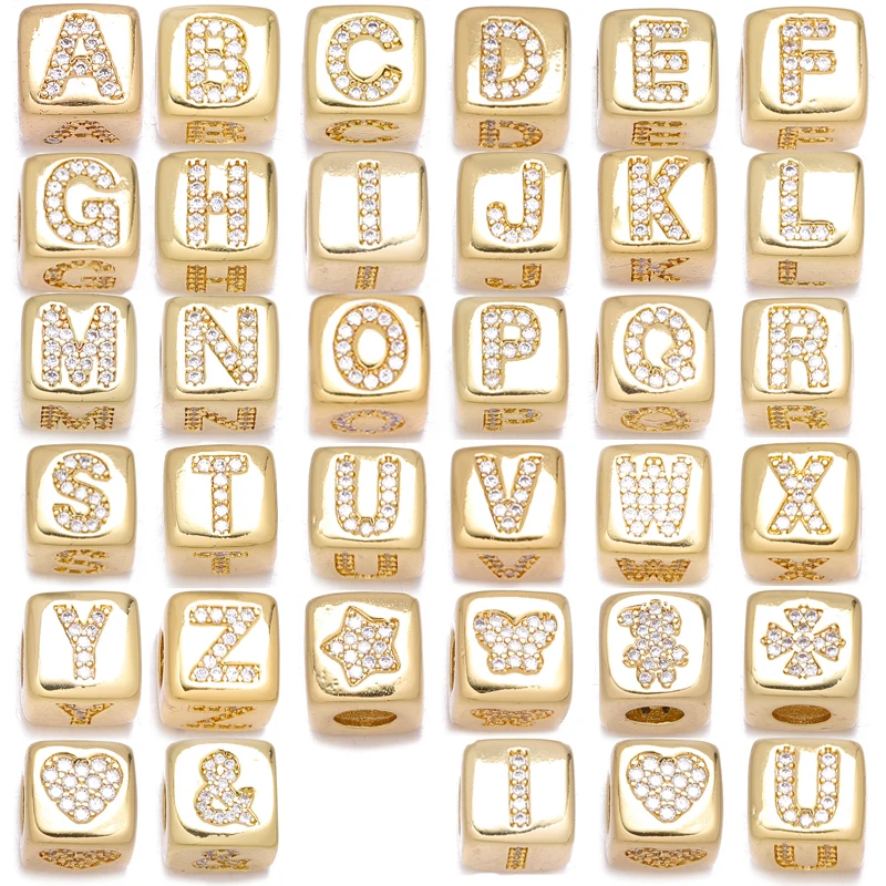 JUYA Cooper Letters Beads Square A-Z CZ Bead for DIY Bracelet Bangle Necklace Jewelry Making Findings Hand Made Accessories