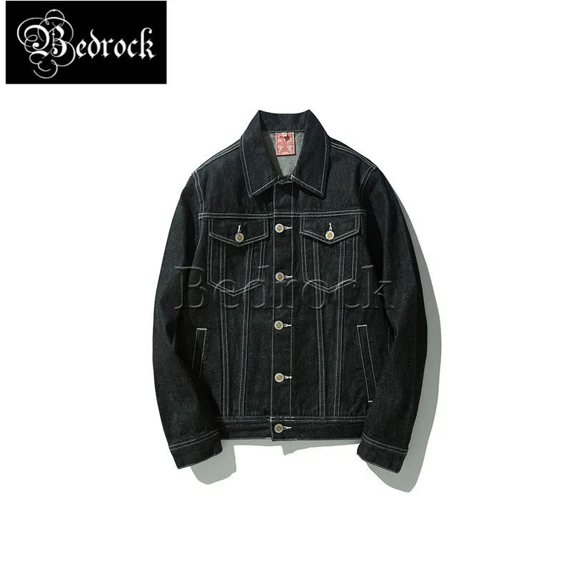 MBBCAR Original design printed jacket for men American vintage raw denim jacket black one washed jacket retro short jacket 391