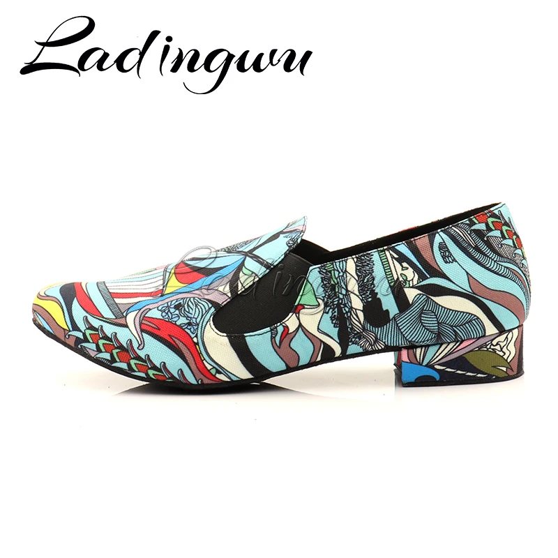 Ladingwu Men Sneakers Ballroom Dance Shoes Professional Latin Dance Shoes Men\'s Denim Doodle Social Ballroom Dance Shoes