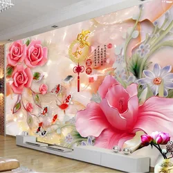 Papel tapiz Mural personalizado 3D estéreo Magnolia Rosa Flores pintura al óleo sala de estar dormitorio estudio decoración del hogar papeles de pared clásicos 3 D