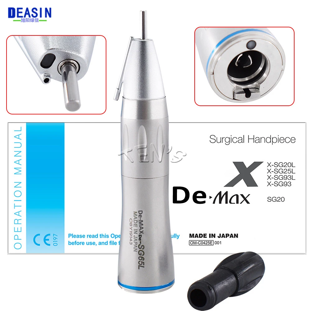 Dental De-Max X 65L 1:1 Direct Drive Low Speed Blue Ring Straight LED Handpiece With Single Water Spray Handpiece