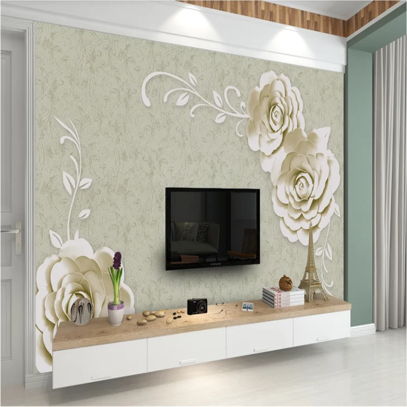 

XUESU Simple and elegant embossed three-dimensional flower TV background wall custom wallpaper 8D waterproof wall covering