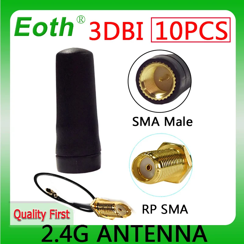 

EOTH 10pcs 2.4g antenna 2~3dbi sma male wlan wifi 2.4ghz antene pbx iot module router tp link signal receiver antena high gain