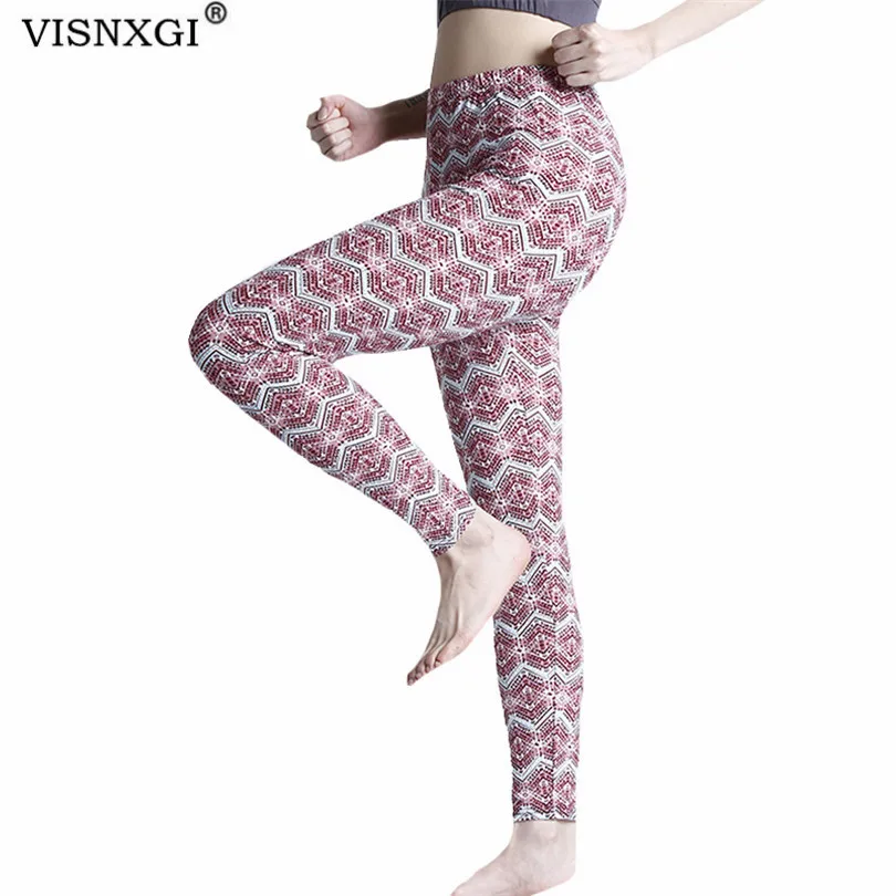 VISNXGI kobiety siłownia joga spodnie ubrania sportowe rozciągliwy wysokiej talii sportowe ćwiczenia Fitness Activewear geometria czerwone fale legginsy