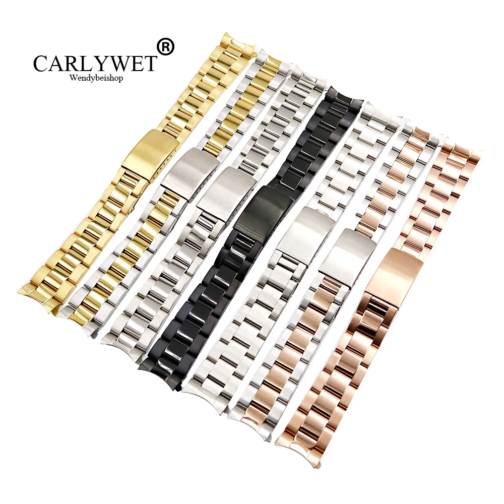 CARLYWET 13 17 19 20mm Wholesale 316L Stainless Steel Two Tone Rose Gold Silver Watch Band Strap Oyster Bracelet For Dayjust