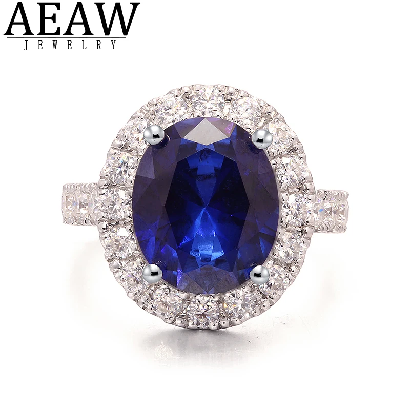 

100% 14k Solid White Gold 5.0ct Oval Lab Sapphire Main Stone Moissanite Wedding Engagement Ring Gift Fine Jewelry for Women