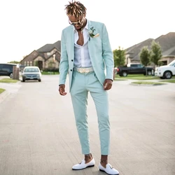 2024 Casual Men Suit 2 Pieces Mint Green Beach Wedding Suits For Men Custom Made Blazer Dress Groom Tuxedo Jacket Pants Set