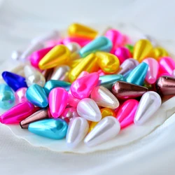 50pcs Rainbow Waterdrop Shape Imitation ABS Acrylic Pearl 8 x15mm Craft Spacer Hole Bead Sewing Jewellery Clothing Wedding DIY