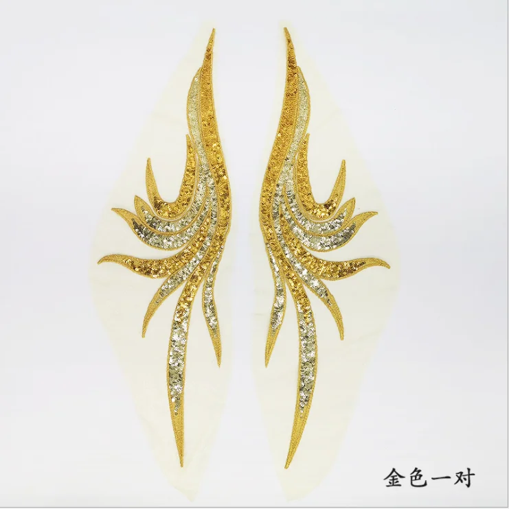 2 Pcs Sequined Embroidery Patches Lace Trims Appliques For Dress Peacock Diy Sewing Apparel Trims 50CM*14CM