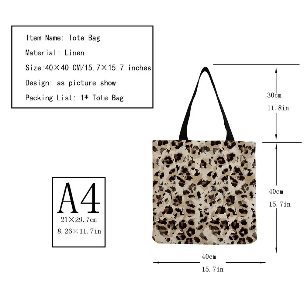 Moda all-match leopard prining bags tote grande capacidade dobrável saco de linho faric nova tendência padrão personalizado sacos para mulher 2020