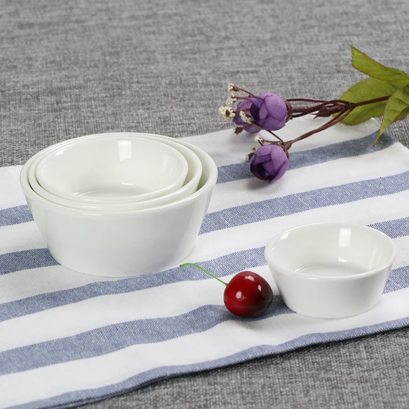 4PCS White Dinner Plate Ceramic Kitchen Dipping Sauce Tableware Set Butter Pudd Rice Salad Noodles Bowl Soup Kitchen Cook Tool