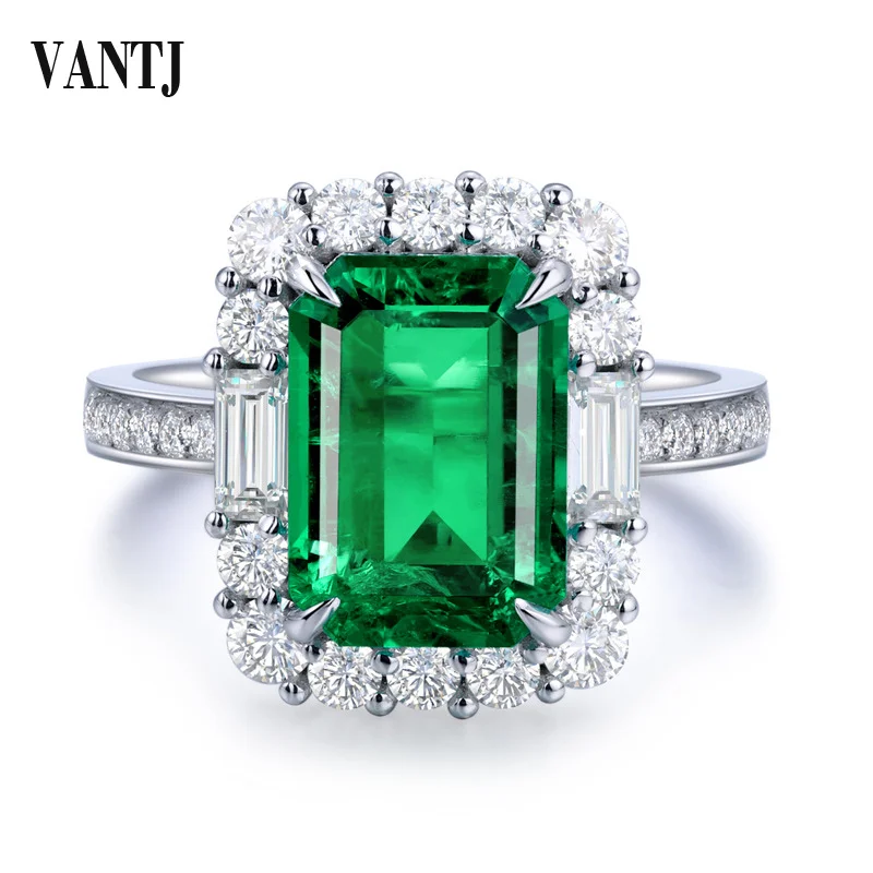 VANTJ Real 10K Gold Rings Sterling Lab Grown Emerald 