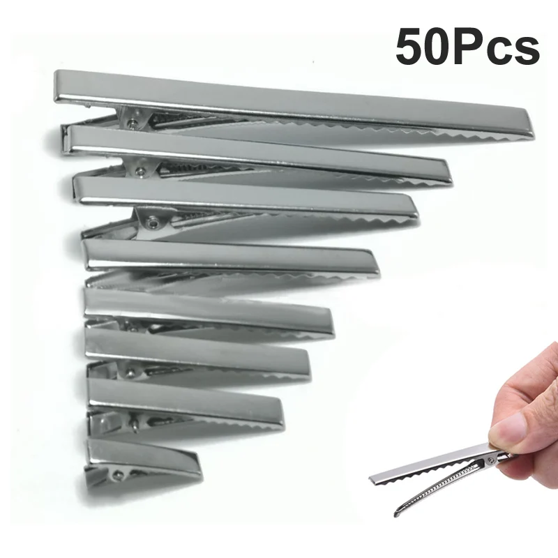 20/50 Pcs Silver Flat Metal Single Prong Alligator Hair Clips Barrette For Bows DIY Accessories Hairpins 20mm/40mm/55mm/60mm