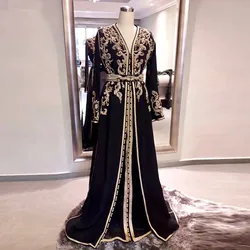 Customized Long Sleeve Moroccan Caftans Evening Gown robes de soirée Vintage Formal Party Dress with Embroidery Evening Dresses