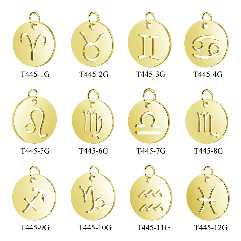 5 Pieces Stainless Steel Elegant Zodiac Sign diy Jewelry Making Charm Wholesale Gemini Necklace Pendant Aries Bracelet Charms