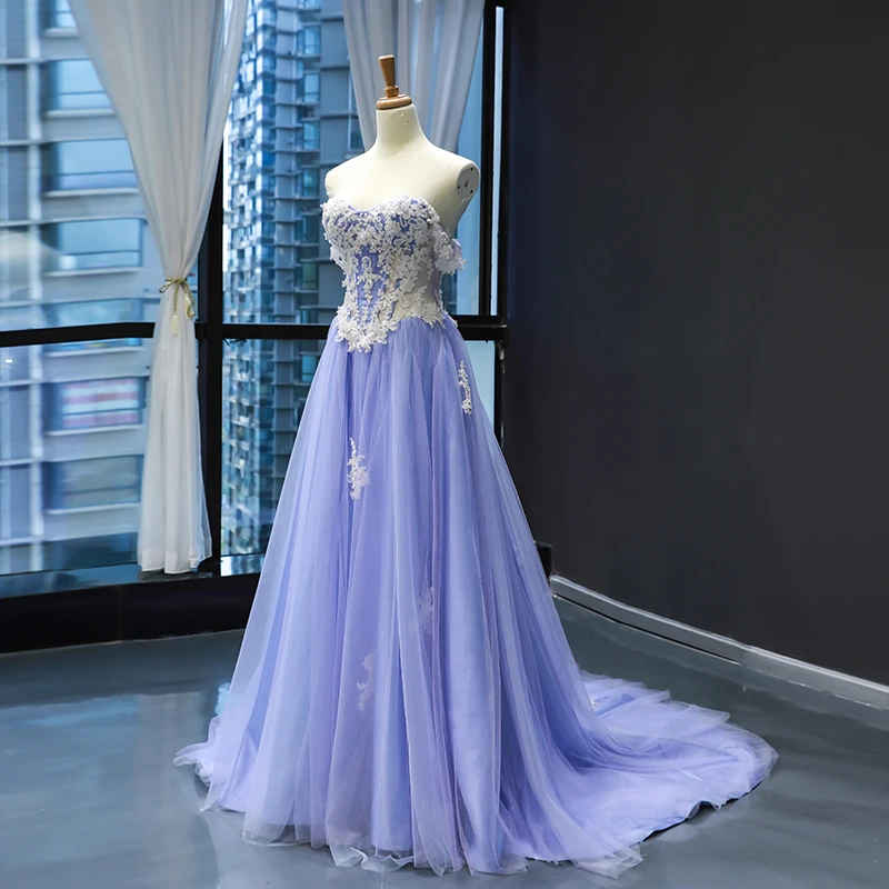 Robe de bal bleue en dentelle, tenue de soirée longue, épaules dénudées, corsage transparent, robes de spectacle