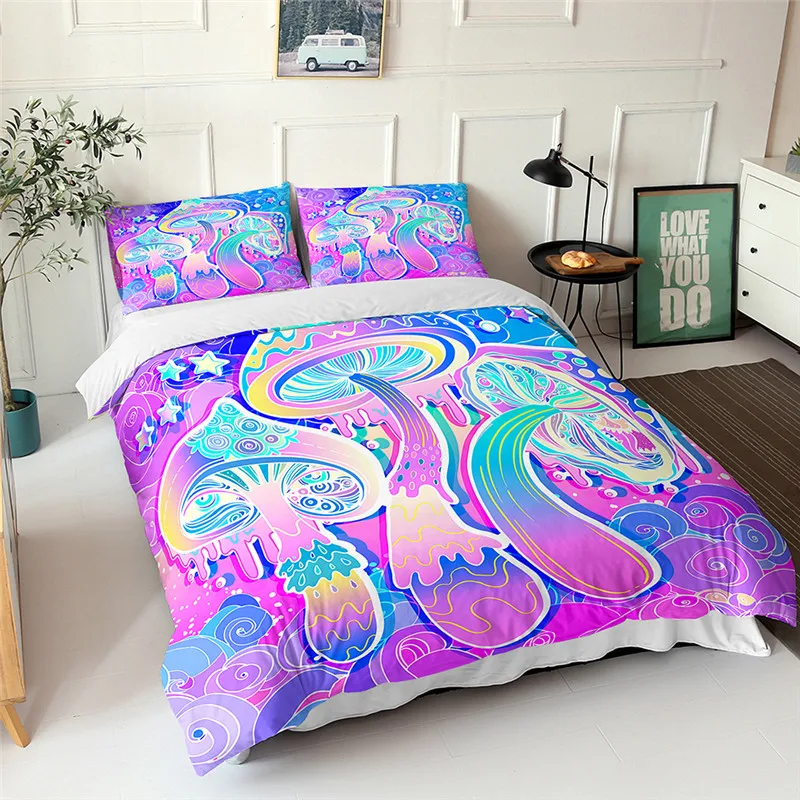 3D Mushroom Duvet Cover Set Trippy Swirls Eyes Dreamlike Decorative 2/3 Piece Bedding Set Duvet Cover set With Pillowcase