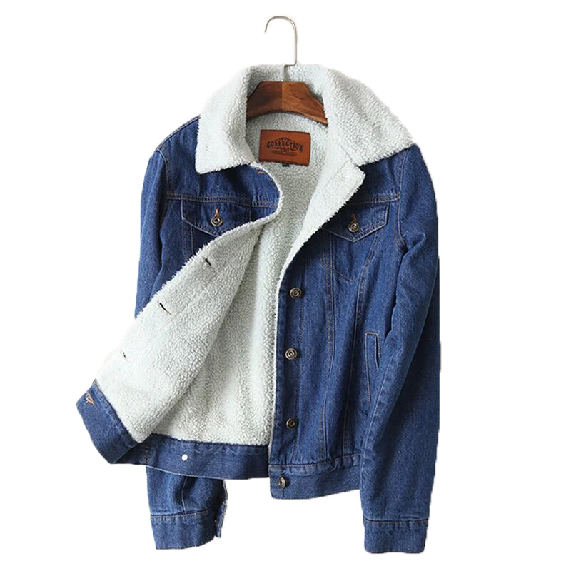 

Spring Autumn Winter Pop Nice Women lambswool jean Coat With 4 Pockets Long Sleeves Warm Jeans Coat Outwear Wide Denim Jacket