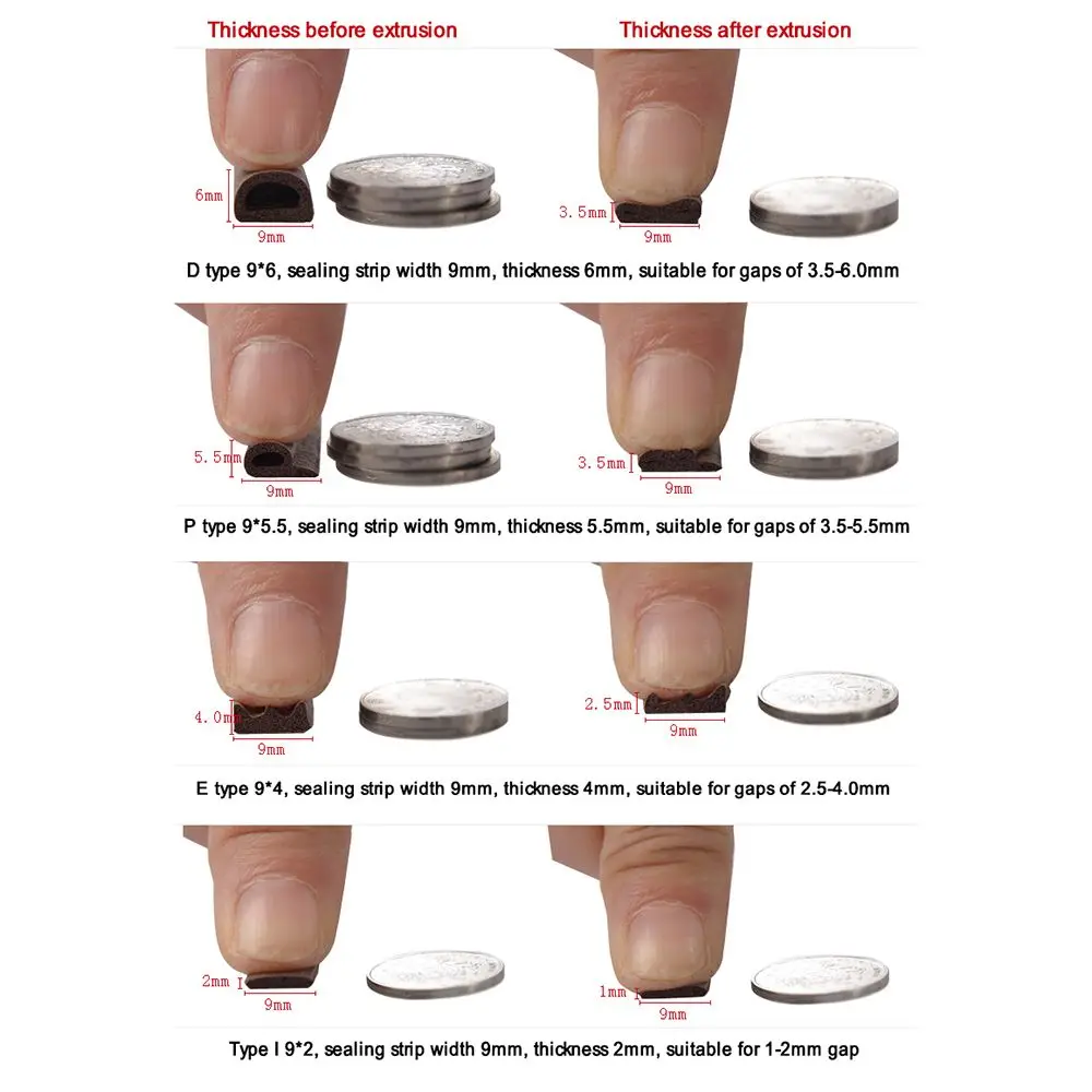 

5/10 м Тип D/E/P/I Резиновая шумоизоляция против столкновений Окно Дверь Пена Уплотнительная лента для защиты от сквозняков