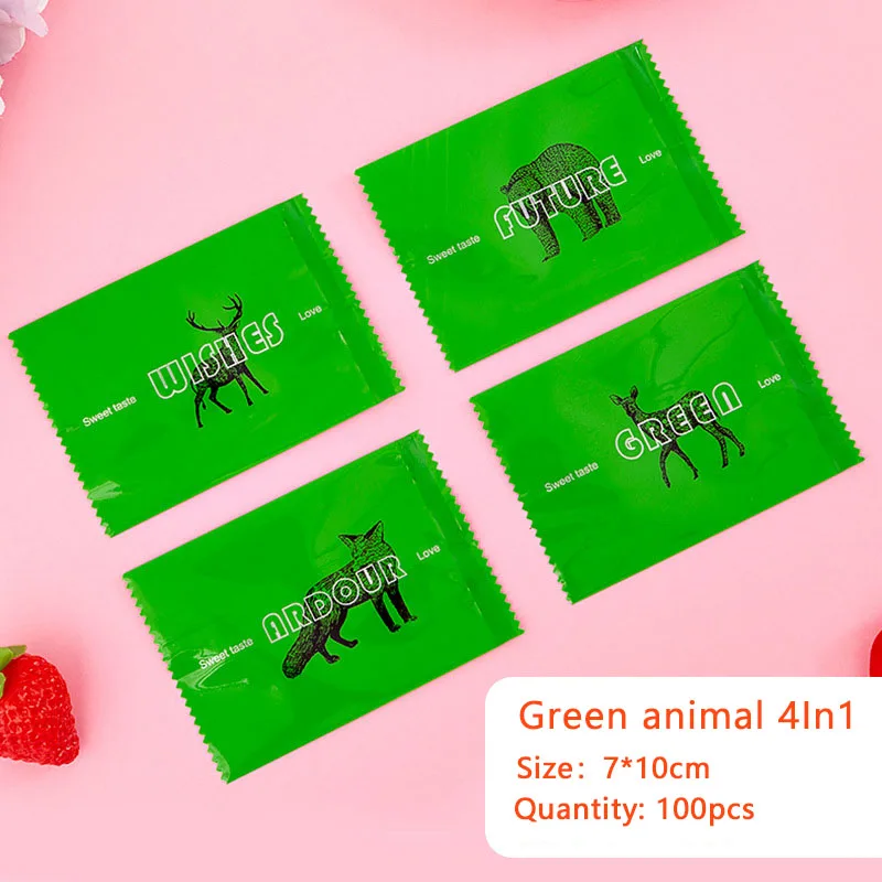 100pcs/lot Candy Party Gift Wrap Green Frosted Animal Decor 4In1 Nougat Wrap Bag Fox Bear Deer Nougat Baptism Sugar Packaging