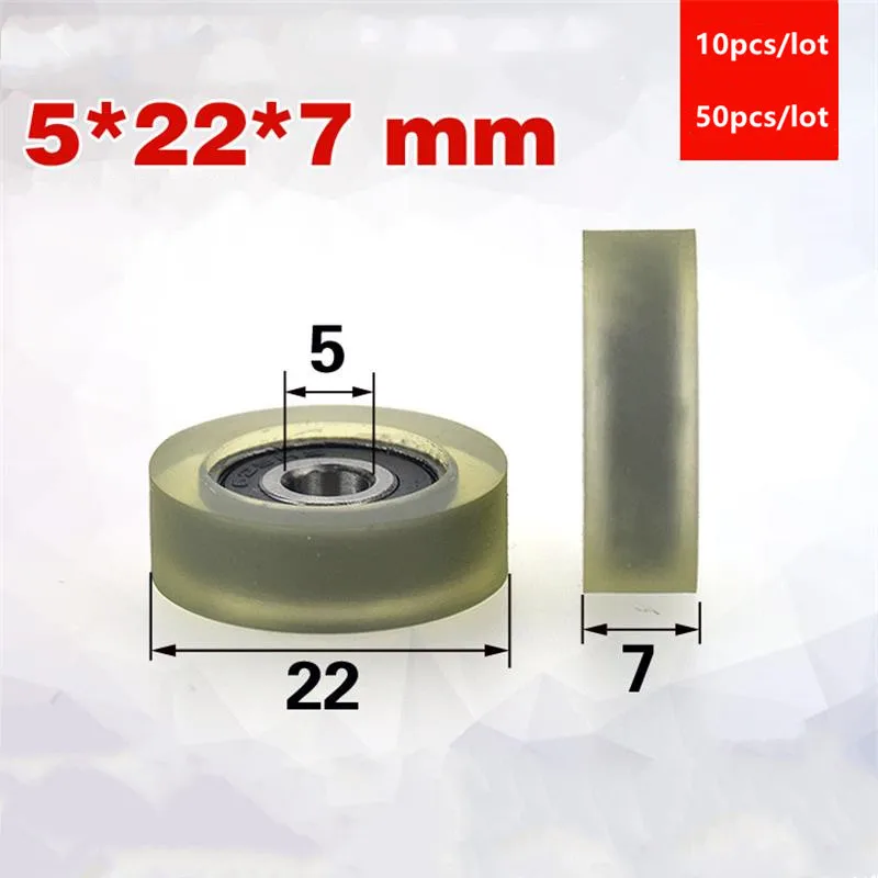 

10pcs/50pcs 5*22*7mm polyurethane PU 625RS 625-2RS drawer showcase low noise roller bearing friction pulley 5x22x7