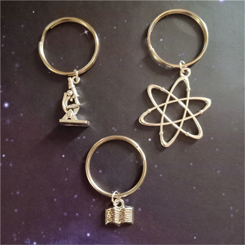 3pcs/lot Handmade Ceative Keychain Keyring Atom Key Chain Ring 2020 Graduation Gift Microscope Keychain Gift Reading Lover Gift