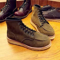 New Handmade Breathable High Quality Fashion Genuine Leather Men Shoes Red Ankle Boots Wings Motorcycle Boots Lace-up Work Boots