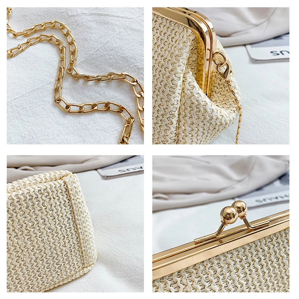 Small Shell Rattan Straw Chain Shoulder Bag Women Fashion Summer Woven Girls Messenger Bags Vintage Female Clutch Beach Handbags