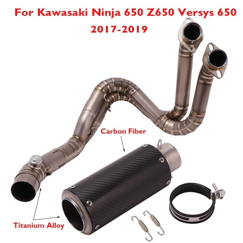 Full Motorcycle Exhaust System Titanium Alloy Muffler Escape Tip Headear Connect Link Tube for Kawasaki Ninja 650 Z650 ER6N