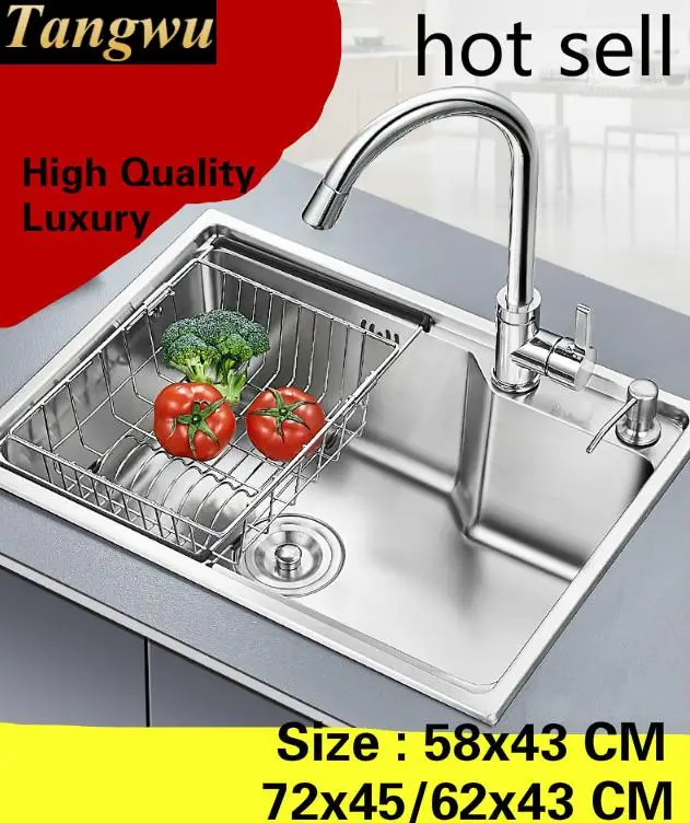 

Free shipping Apartment do the dishes kitchen single trough sink high quality 304 stainless steel hot sell 58x43/72x45/62x43 CM