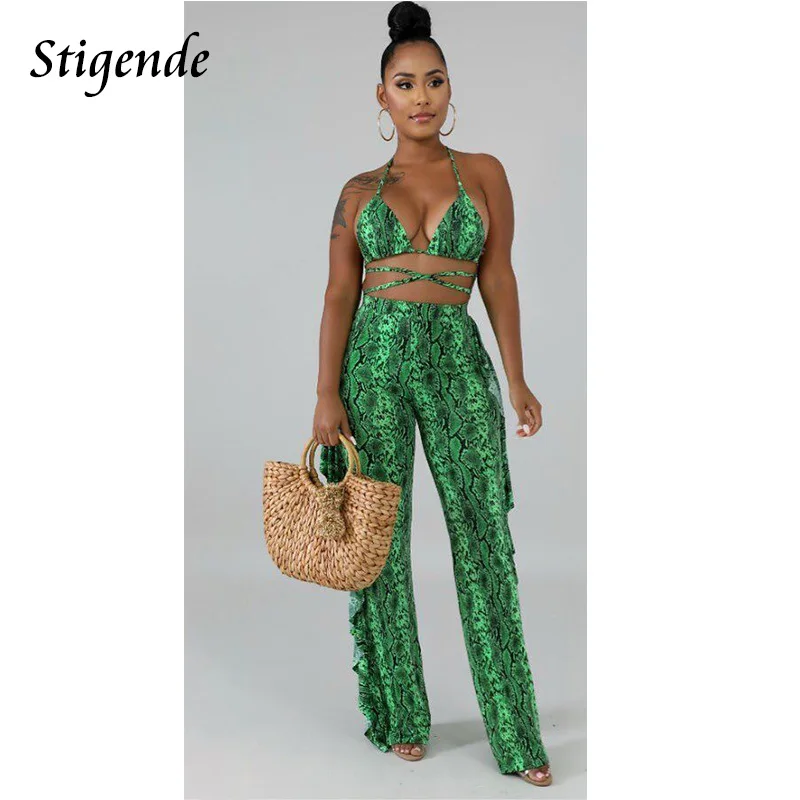 Stigende Women Summer Mesh Swimsuit Cover Up Sexy See Through Two Piece Ruffle Set Fashion Print Bandage Bra and Pants Set