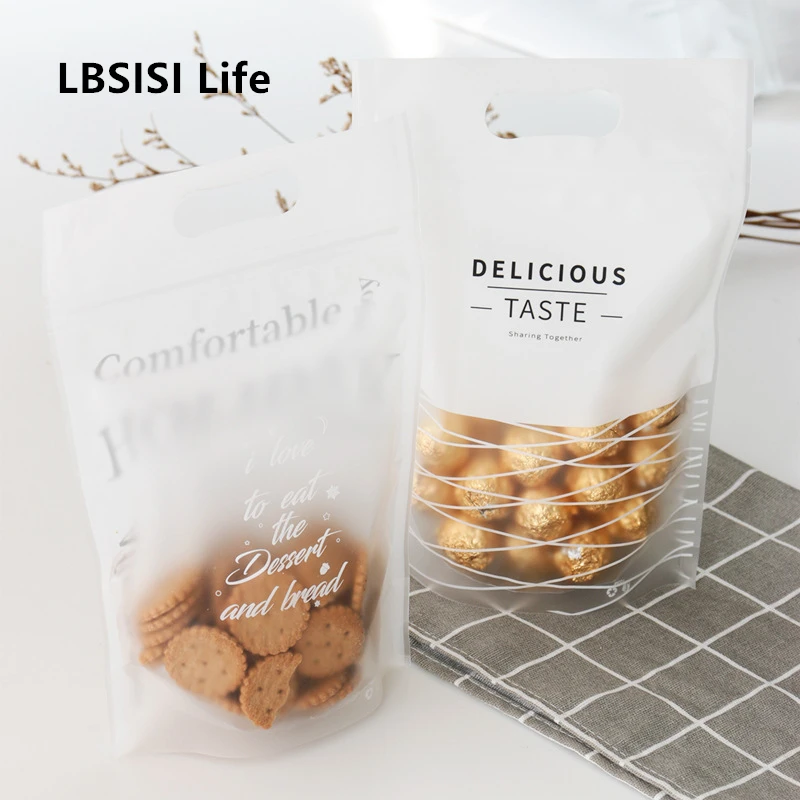 LBSISI Life 50pcs Frosted Nougat Candy Bags Self Stand Seal Thicker Cookie Snowflake Food Chocolate Hold Pack Plastic Gift Bag