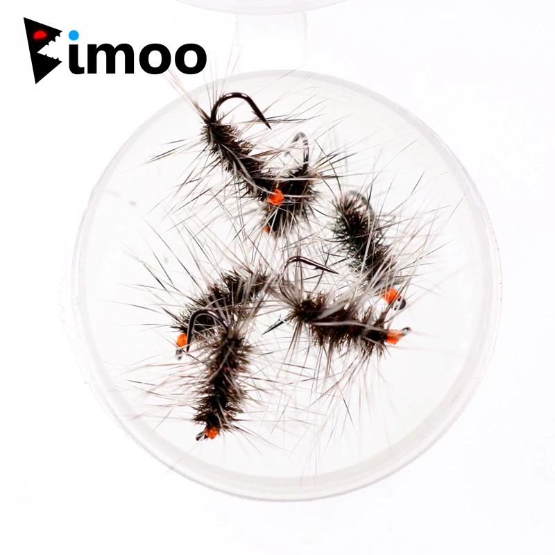 Bimoo 6PCS Natural Grizzly Hackle Griffith's Gnat Barbed Dry Fly Grayling Trout Fishing Lures Baits Size #14 #16 #18 #20