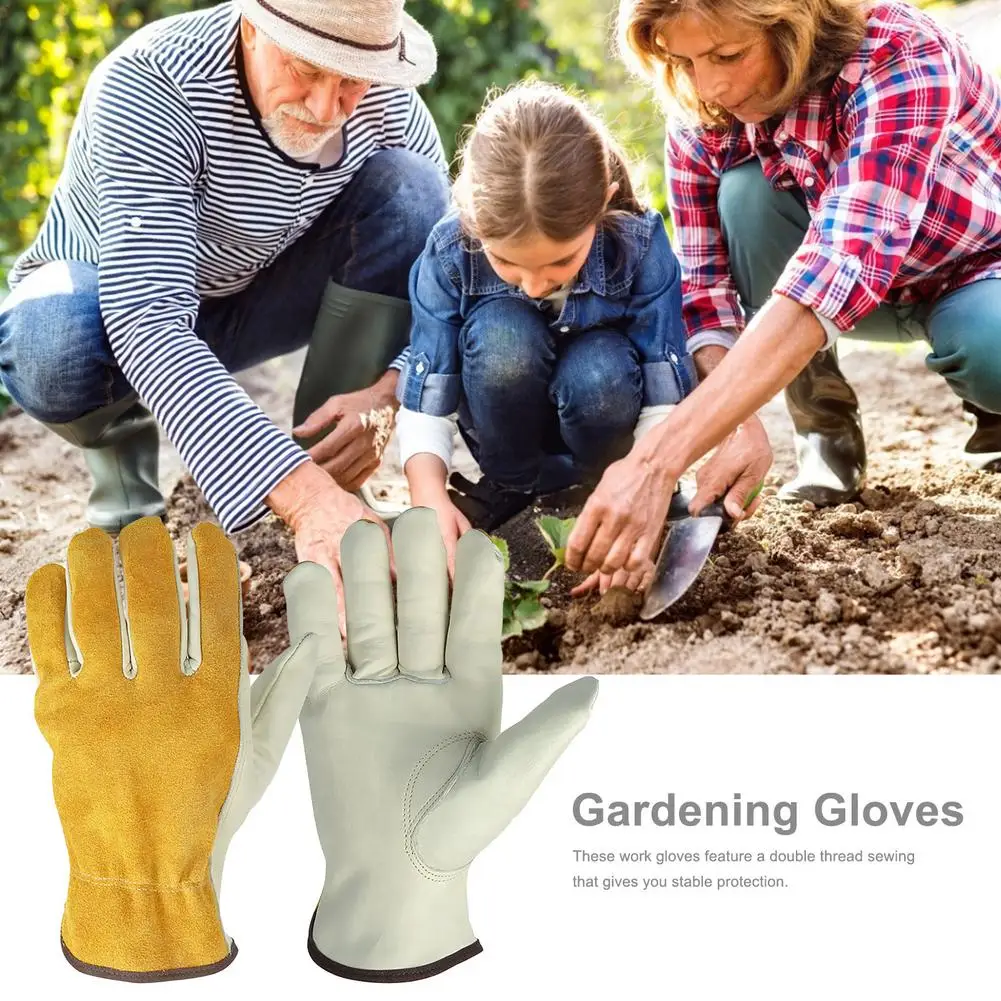 Gardening Gloves Working Gloves Leather Work Gloves For Digging Planting Thick Durable Cowhide Gloves M L XL Size For Man Woman