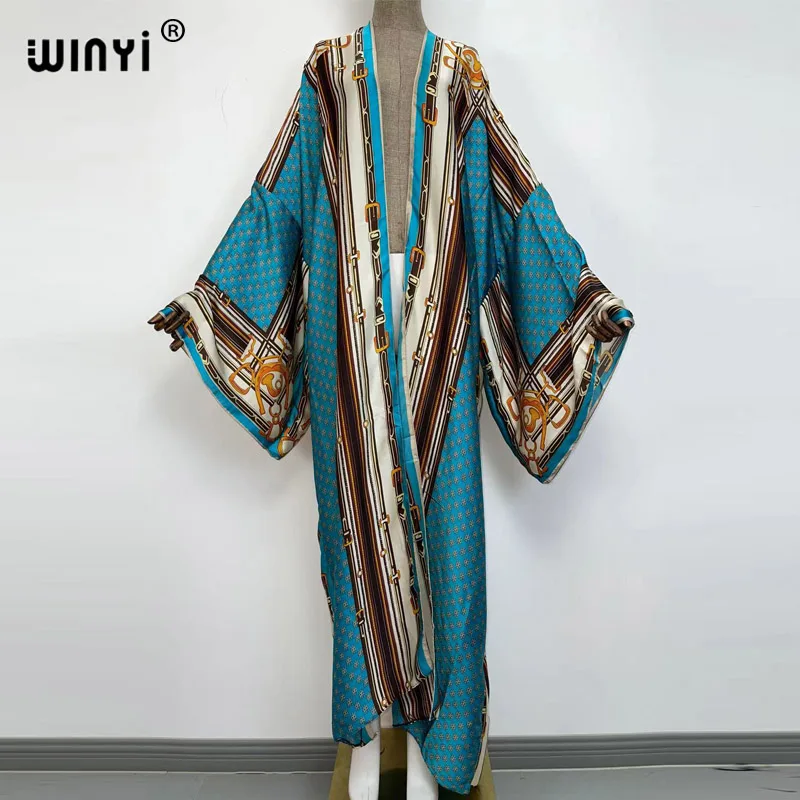 WINYI holiday Oversized Beach Kimono With Sashes Bohemian Vintage Slim Sexy Long Cardigan Women Sleeve sukienka Fringe Cover-Up