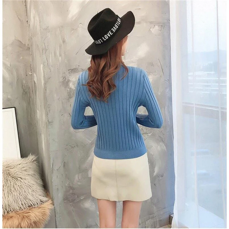 New Casual Spring Slim Sweater Winter Knitted Sweater New Lace Up Flare Long Sleeve Ruffle Knitting Pullover Women Sweaters