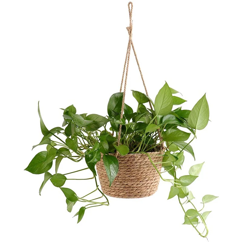 Hanging Planter Straw Rope Woven Wall Hanging Plant Storage Basket  Flower Pot Hanger For Wall Decoration Countyard Garden