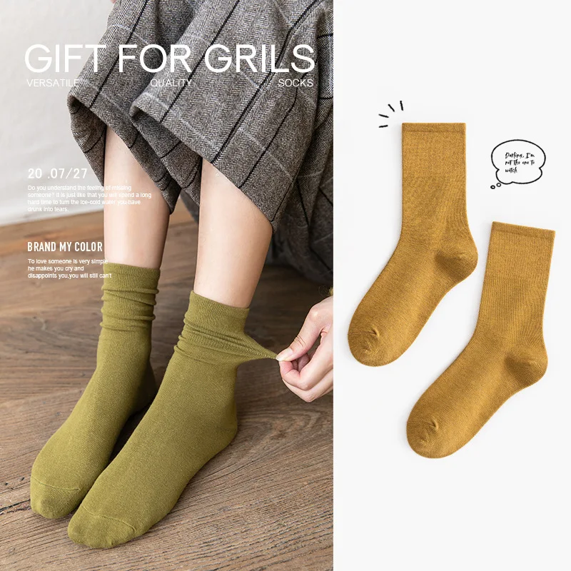 Solid color socks Ⅰ Middle tube Knitted Japanese Korea Loose Long Socks Women Pile Ins Soft Fashion girls Spring and Autumn