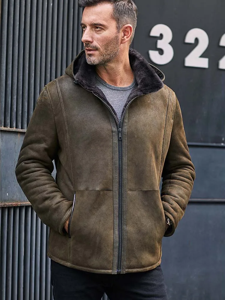 

New Mens Sheepskin Shearling Jacket Removable Hooded Fur Coat Oversize Casual Overcoat Short Leather Outwear