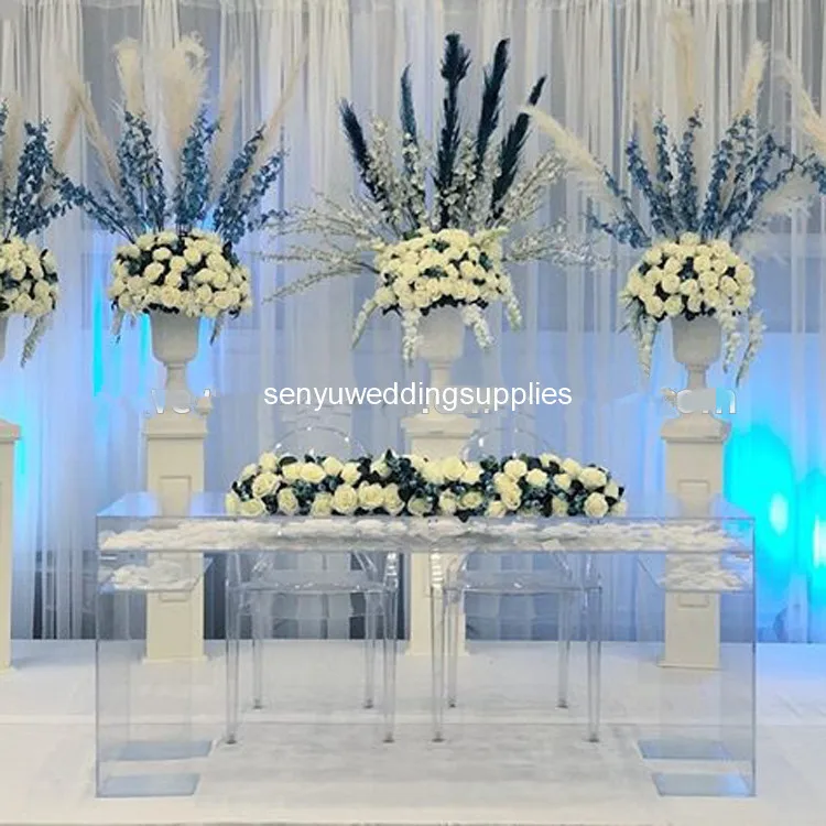 New style Luxury Flower Table Clear Transparent Acrylic Ghost Table for Wedding  stage backdrop stand  senyu2251