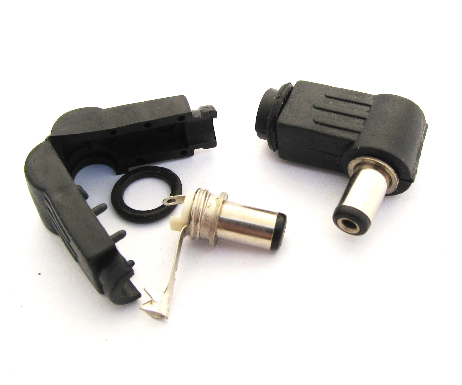 2pcs Right Angle 2.1x5.5mm 2.1mm DC Power Male Plug Soldering Connector Black