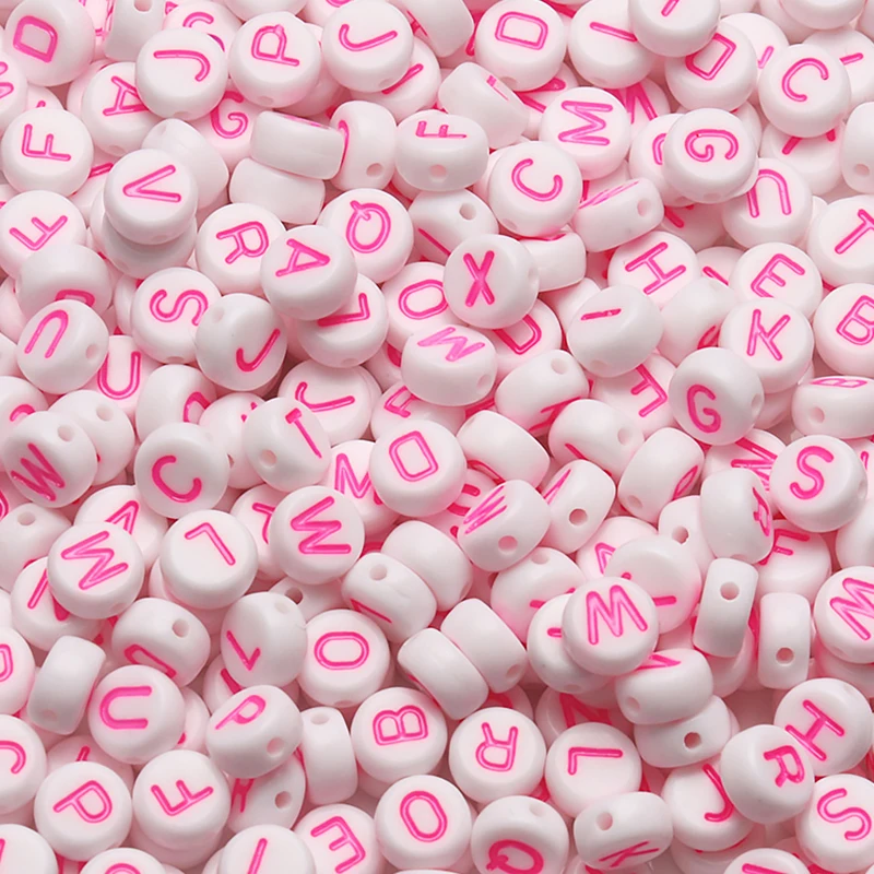 100/200/300/500pcs Pink Round Alphabet Letter Beads Charms Bracelet Necklace For Jewelry Making DIY Accessories