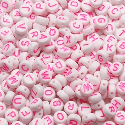 100/200/300/500pcs Pink Round Alphabet Letter Beads Charms Bracelet Necklace For Jewelry Making DIY Accessories