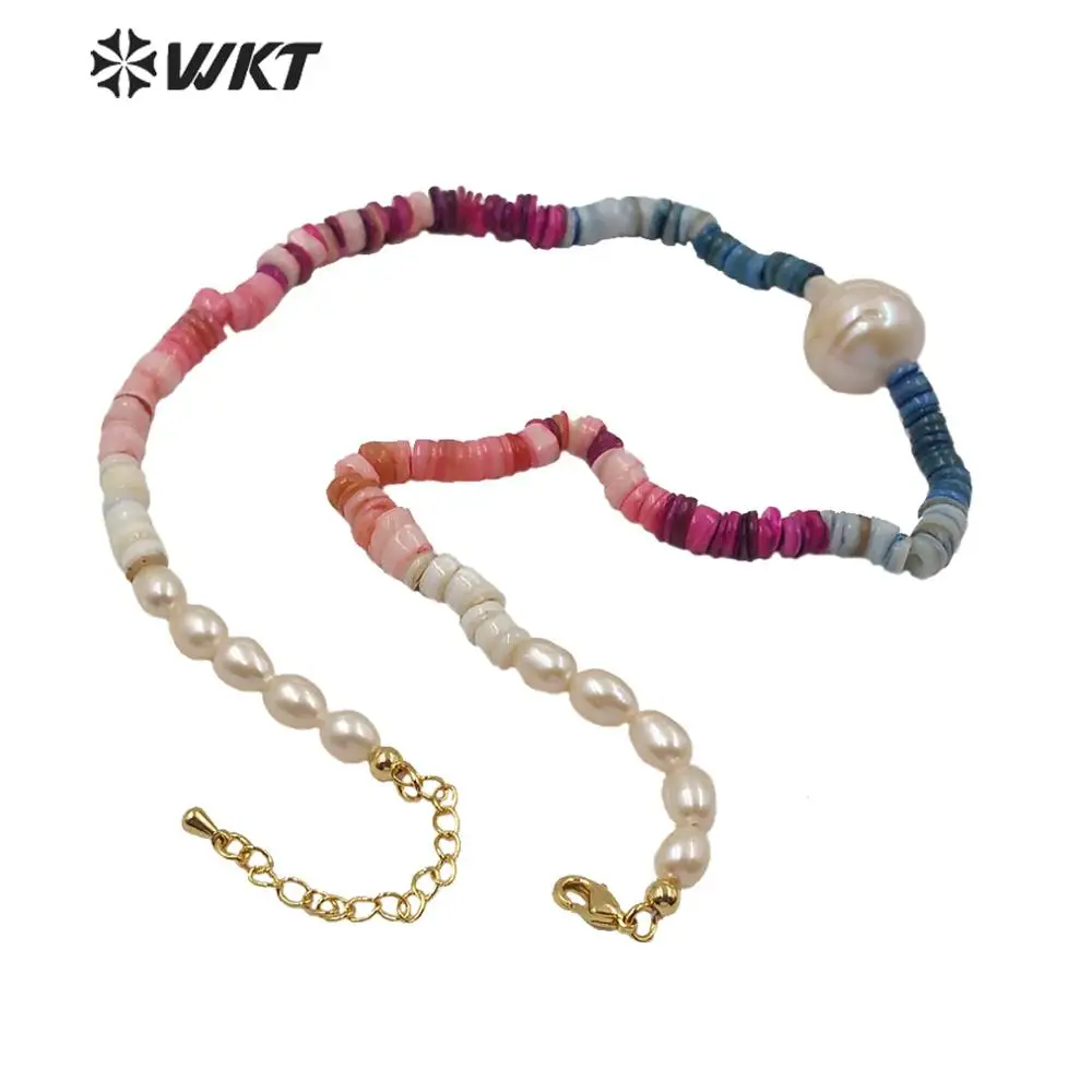 WT-JN114 Wholesale Unique Younth Girl Pearl Choker Necklace Colorful Natural Shell Beads For Women Fashion Baroque Charms