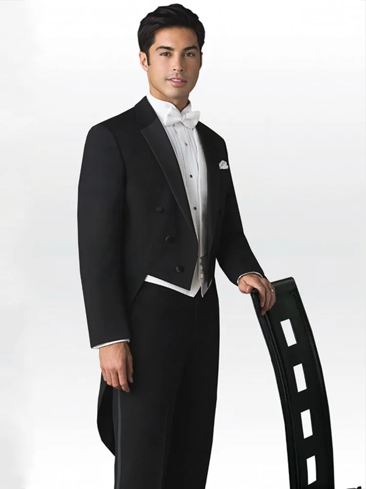 

Handsome Groom Tailcoat 3 Piece Coat Waistcoat Trousers Men's Evening Dress Toast Business Suits (Jacket+Pants+Vest+Tie) W:124