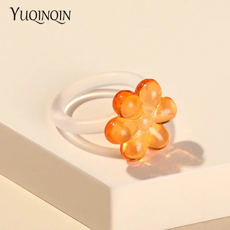 Flower Transparent Acrylic Rings for Women Girl Minimalist Korean Trend Chunky Finger Ring Colorful Simple Fashion Jewelry 2021