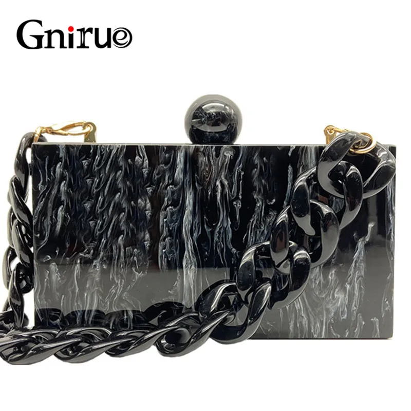 New Fashion Marble Acrylic Bags Vintage Women Messenger Bags Black White Ink Painting Evening Clutch Bags Party Prom Handbags