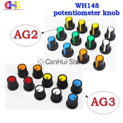 5PCS/lot WH148 potentiometer knob cap(copper core) 15X17mm 6mm Shaft Hole AG2 AG3 Yellow Orange Blue White Red 5value*1PCS=5PCS