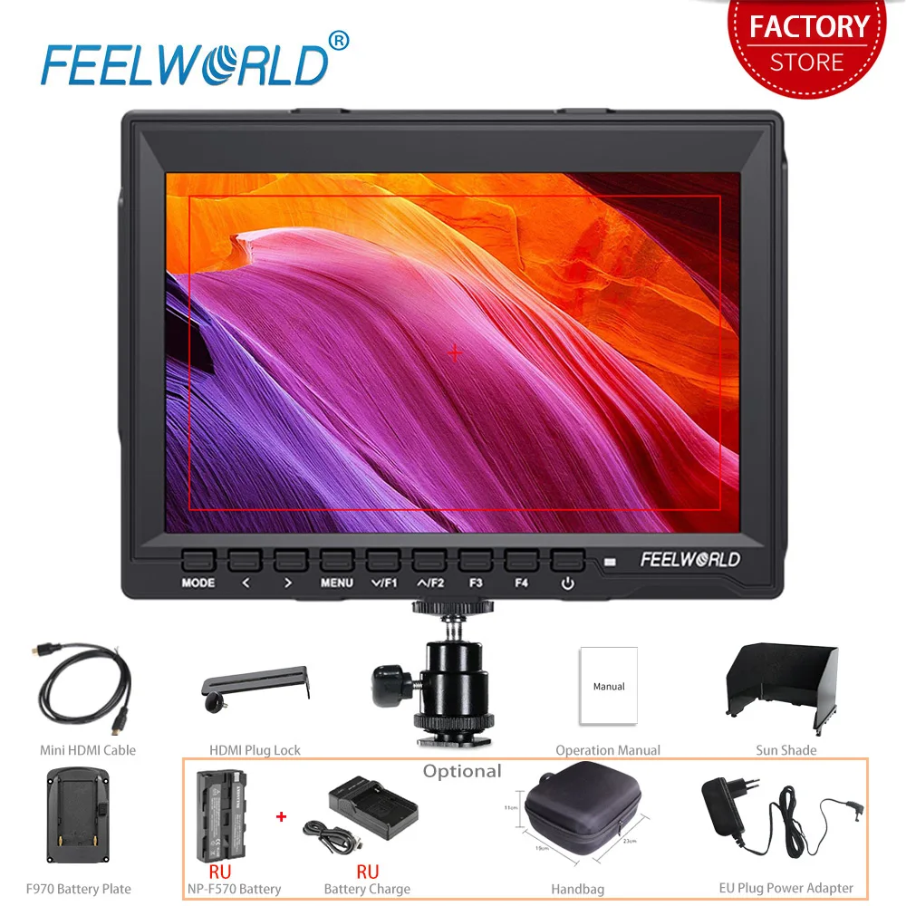 FEELWORLD FW759 7 Inch DSLR Camera Field Monitor 4K HDMI HD Video Assist Slim IPS 1280x800 1080p Quality Moniteur with Sunshade